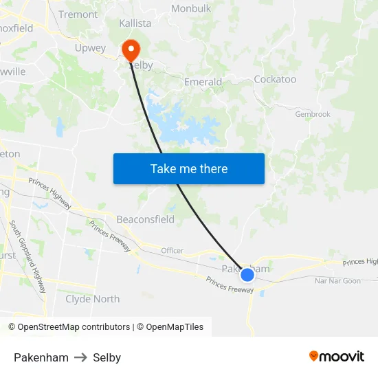 Pakenham to Selby map