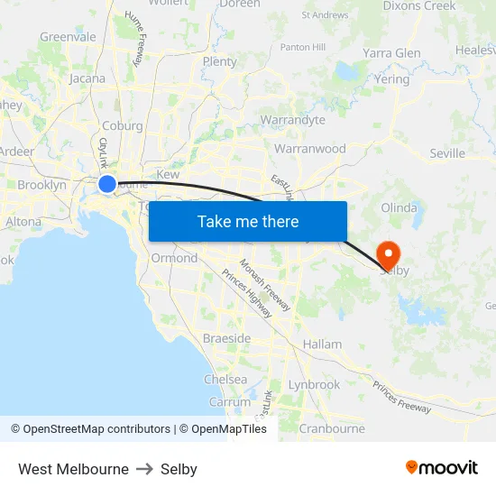West Melbourne to Selby map