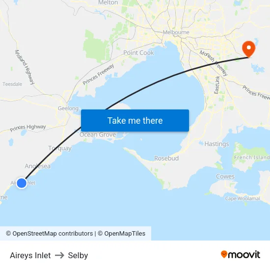 Aireys Inlet to Selby map