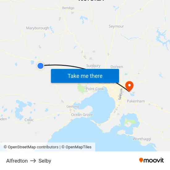 Alfredton to Selby map