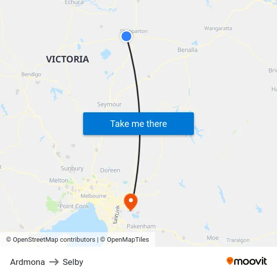 Ardmona to Selby map
