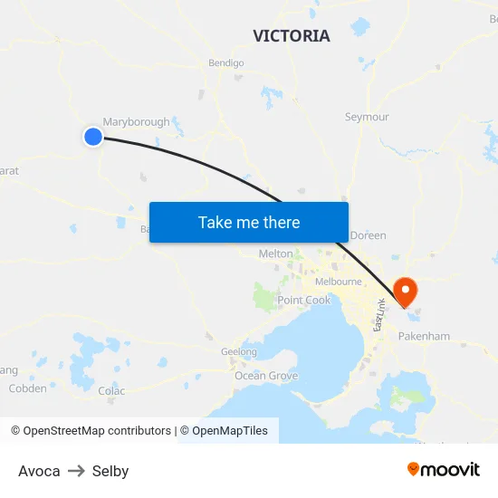 Avoca to Selby map