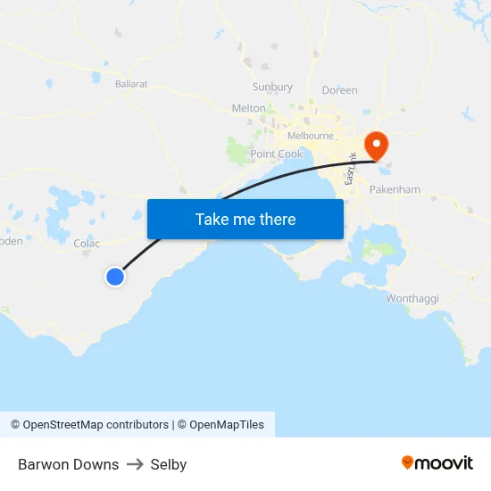 Barwon Downs to Selby map
