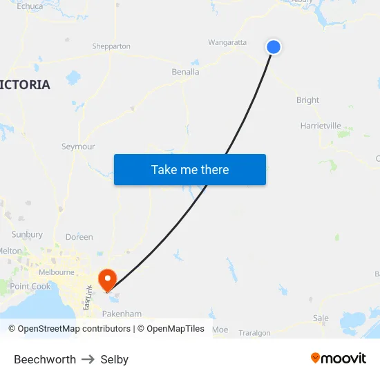 Beechworth to Selby map