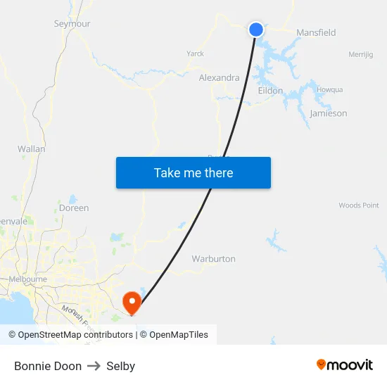 Bonnie Doon to Selby map