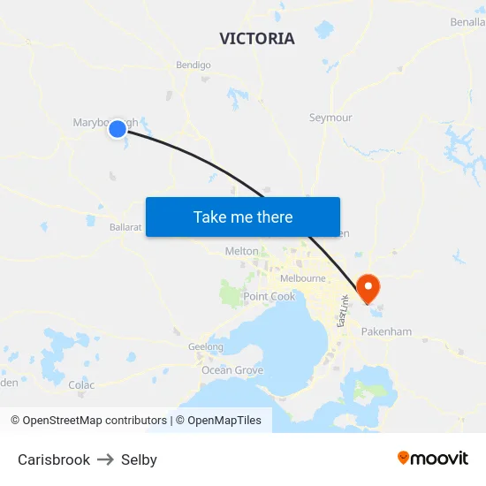 Carisbrook to Selby map