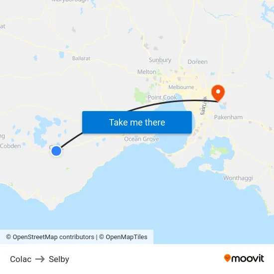 Colac to Selby map