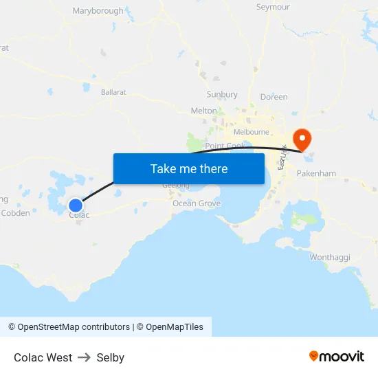 Colac West to Selby map