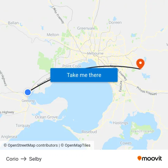 Corio to Selby map