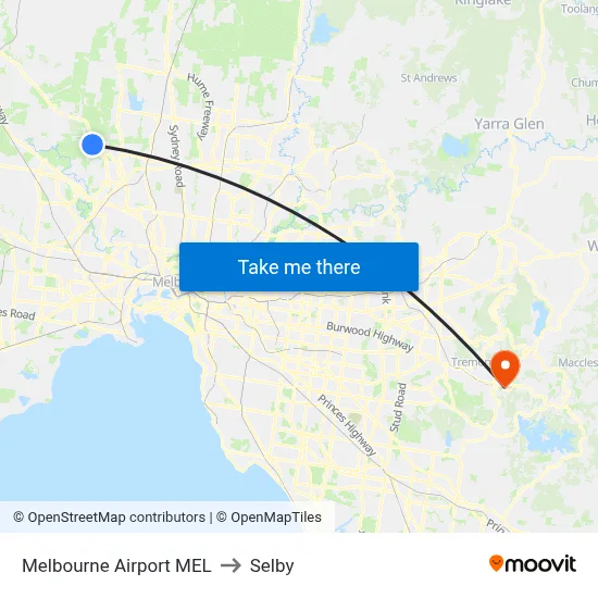 Melbourne Airport MEL to Selby map