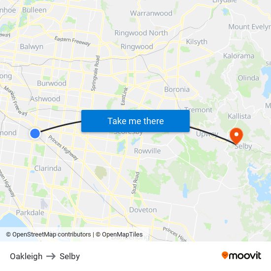 Oakleigh to Selby map