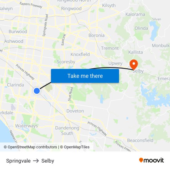 Springvale to Selby map