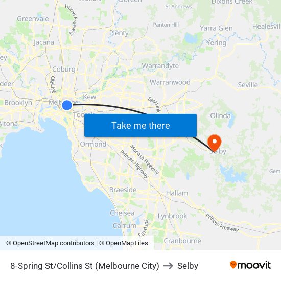 8-Spring St/Collins St (Melbourne City) to Selby map