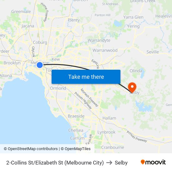 2-Collins St/Elizabeth St (Melbourne City) to Selby map