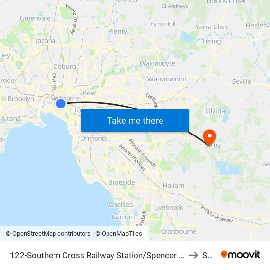 122-Southern Cross Railway Station/Spencer St (Melbourne City) to Selby map