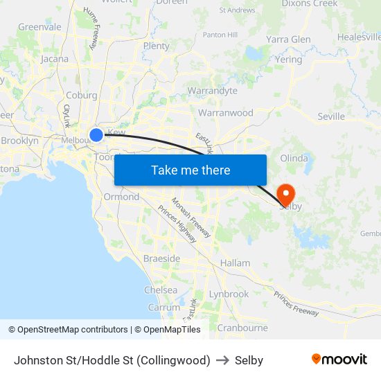 Johnston St/Hoddle St (Collingwood) to Selby map