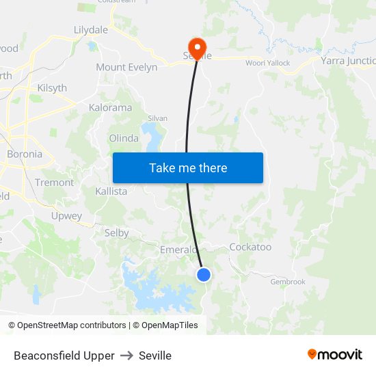 Beaconsfield Upper to Seville map