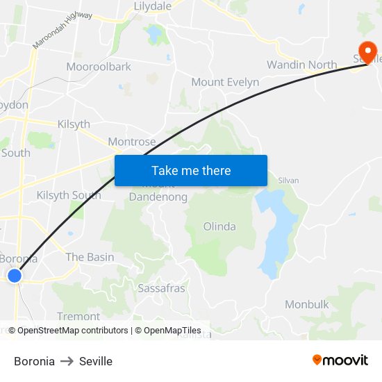 Boronia to Seville map