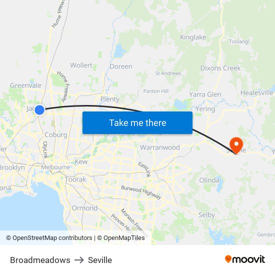 Broadmeadows to Seville map