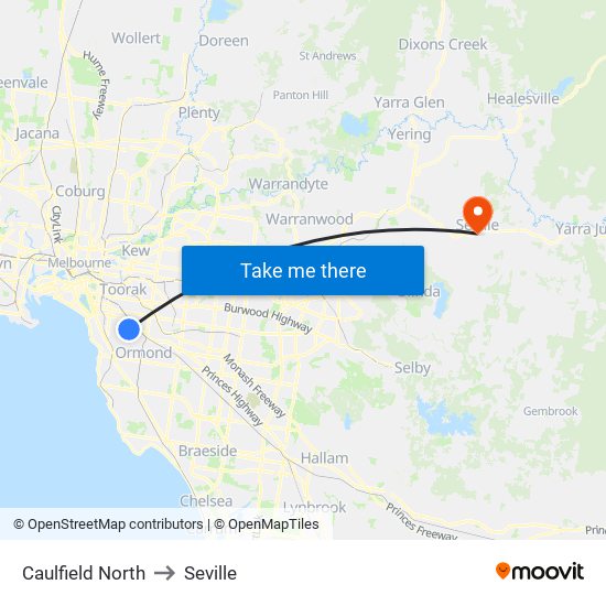 Caulfield North to Seville map