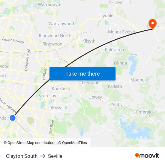 Clayton South to Seville map