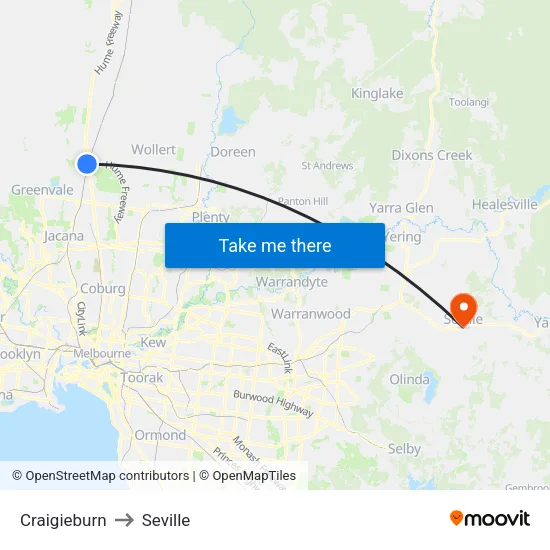 Craigieburn to Seville map