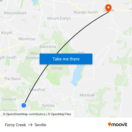 Ferny Creek to Seville map