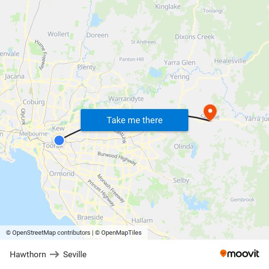 Hawthorn to Seville map