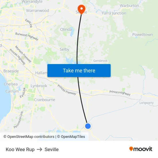 Koo Wee Rup to Seville map