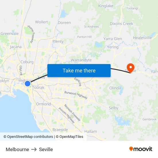 Melbourne to Seville map