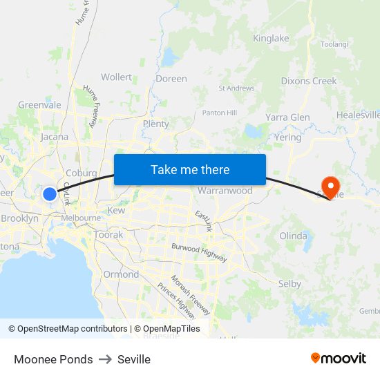 Moonee Ponds to Seville map