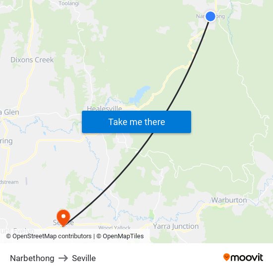 Narbethong to Seville map