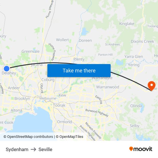 Sydenham to Seville map