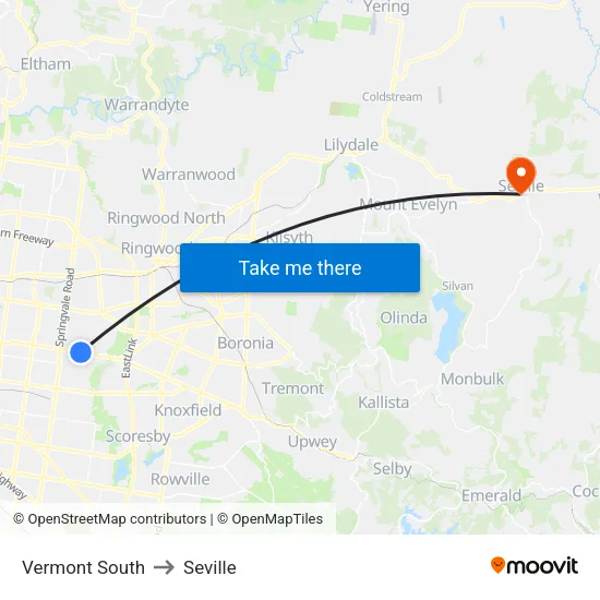 Vermont South to Seville map