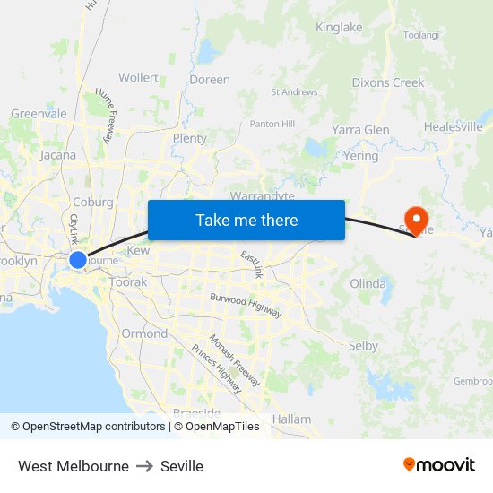 West Melbourne to Seville map