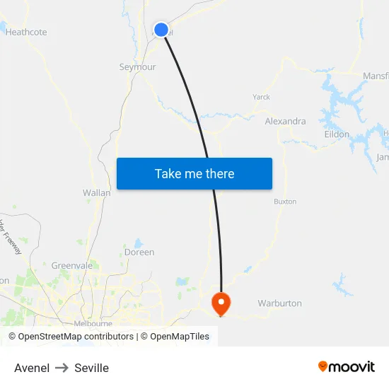 Avenel to Seville map