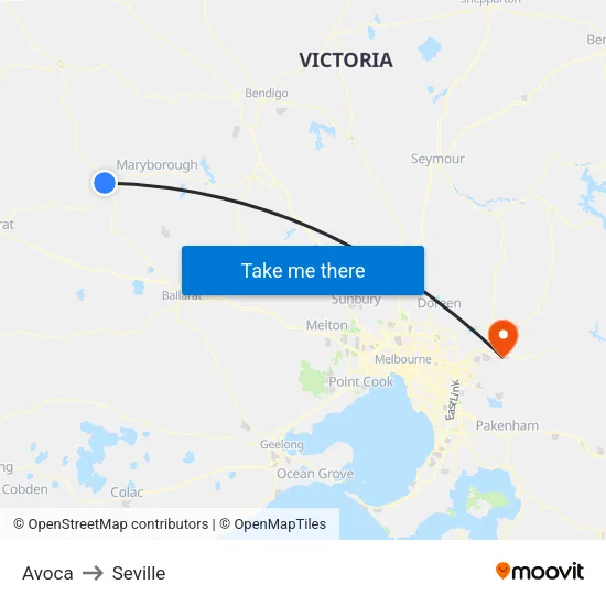 Avoca to Seville map