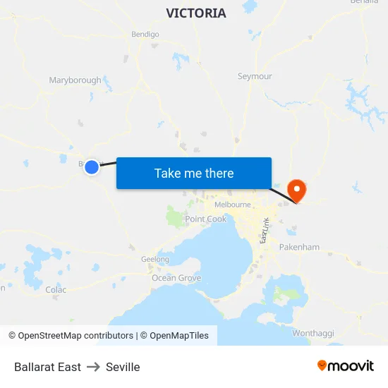 Ballarat East to Seville map