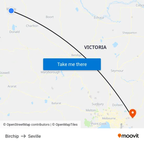 Birchip to Seville map