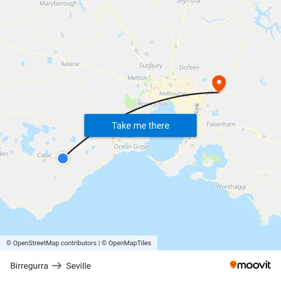 Birregurra to Seville map