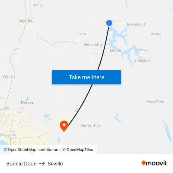 Bonnie Doon to Seville map