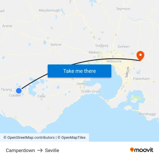 Camperdown to Seville map