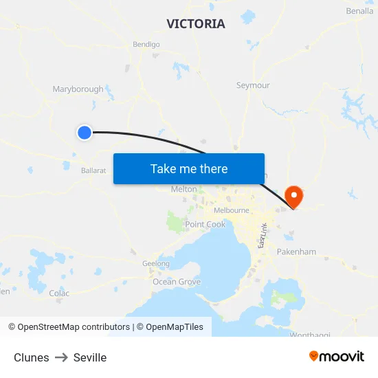 Clunes to Seville map