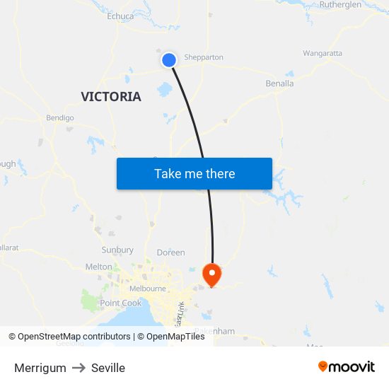 Merrigum to Seville map