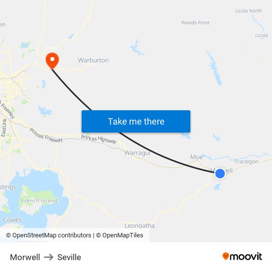 Morwell to Seville map