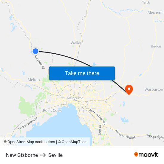 New Gisborne to Seville map