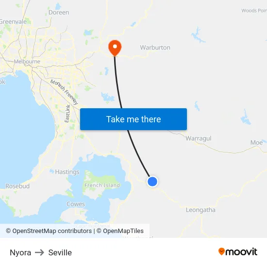 Nyora to Seville map