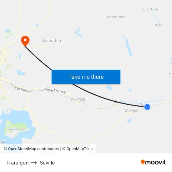 Traralgon to Seville map