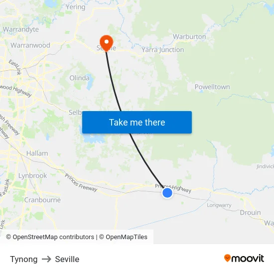 Tynong to Seville map