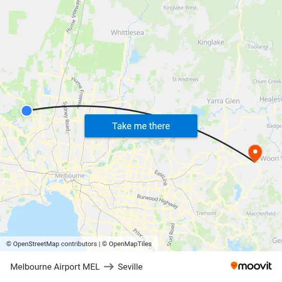 Melbourne Airport MEL to Seville map